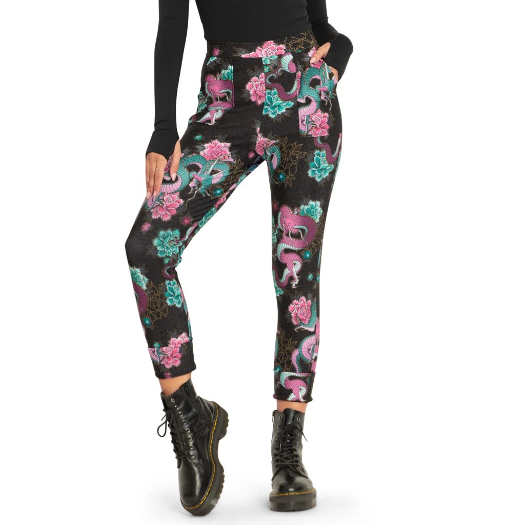 Blackmilk Dragon Bouquet Cuffed Pants Lg